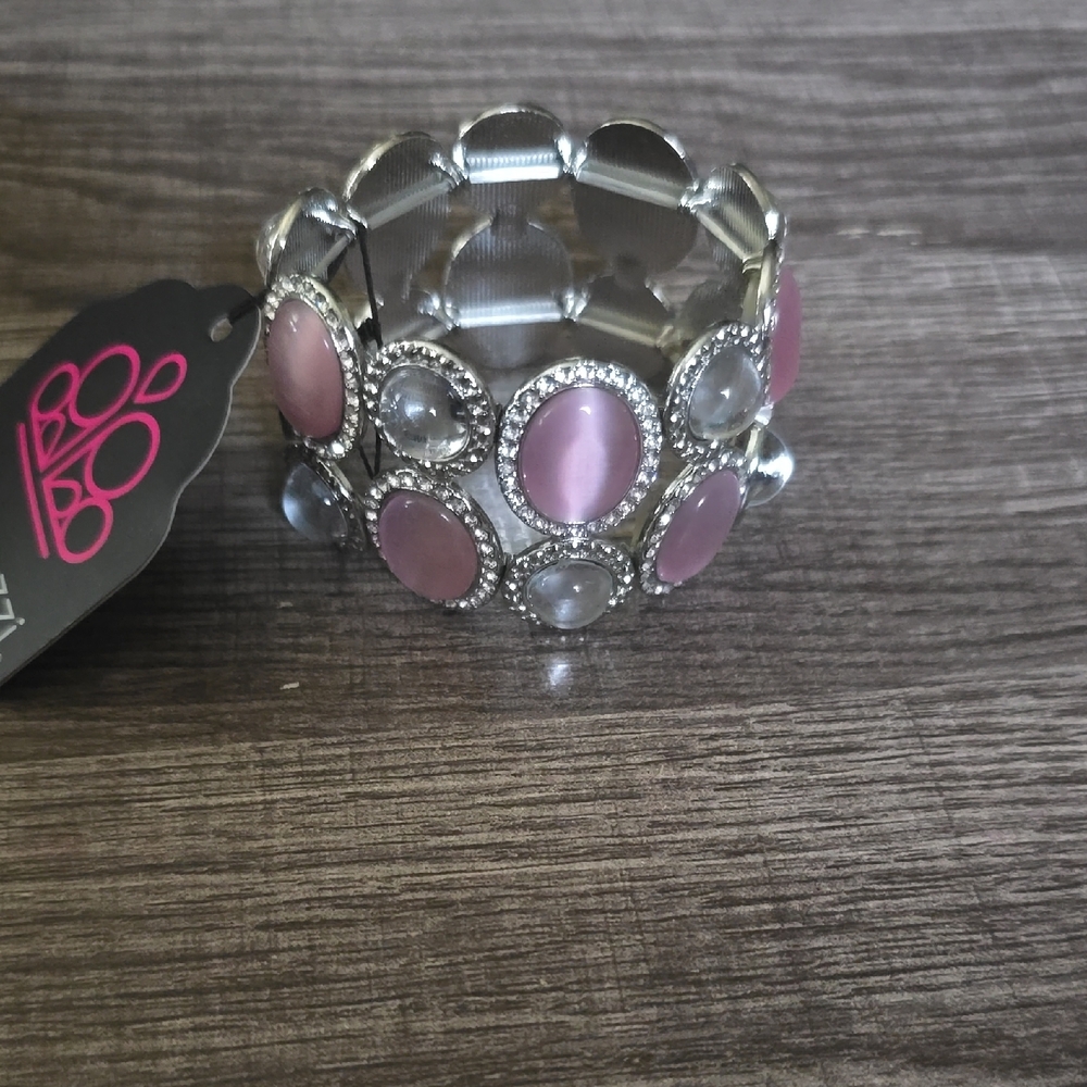 Paparazzi Silver and Pink Oval Bracelet